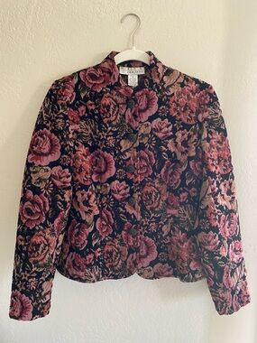 Floral Brocaid Jacket in Black and Rose by Real Comfort